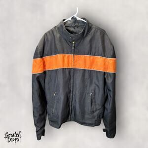 Mcloud XL Motorcycle Jacket Black Orange Stripe Durable Biker Riding Gear Men's